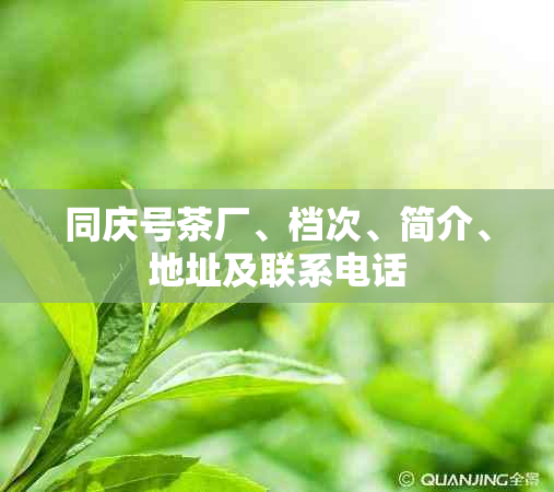 同庆号茶厂、档次、简介、地址及联系电话